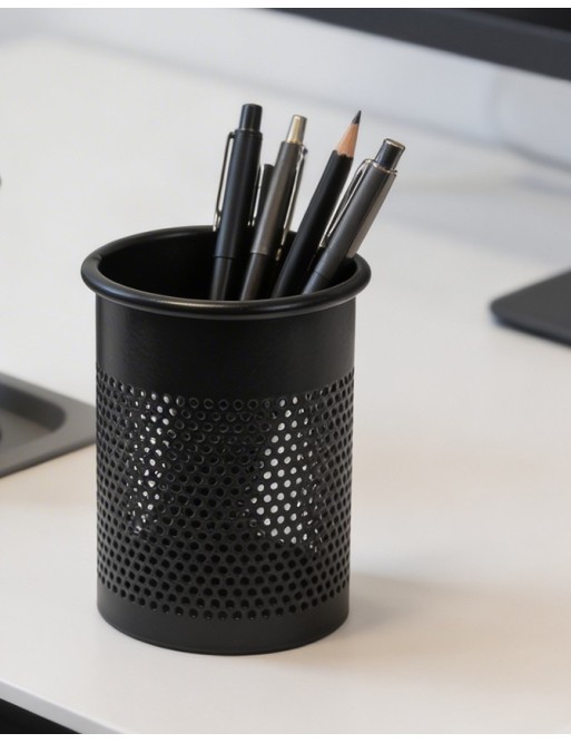 Black metallic pencil holder or pen holder (10,5 x 9.5 cm)
