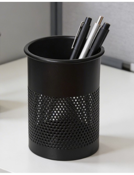 Pot à crayons ou porte-stylo métallique noir (13,5 x 9,5 cm)