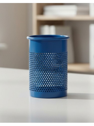 Blue metallic pencil holder or pen holder (10,5 x 9.5 cm)