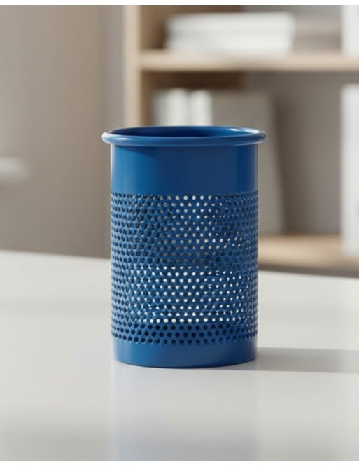 Blue metallic pencil holder or pen holder (10,5 x 9.5 cm)