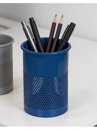 Blue metallic pencil holder or pen holder (13,5 x 9.5 cm)