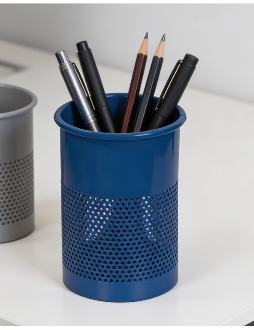 Blue metallic pencil holder or pen holder (13,5 x 9.5 cm)