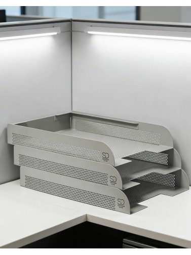Stackable document tray. Silver color (3 units)
