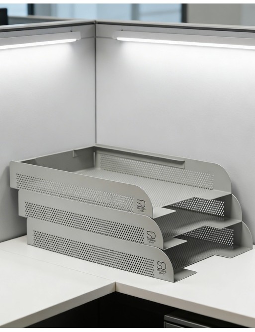 Stackable document tray. Silver color (3 units)
