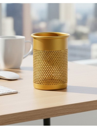 Gold metallic pencil holder or pen holder (11 x 7,5 cm)