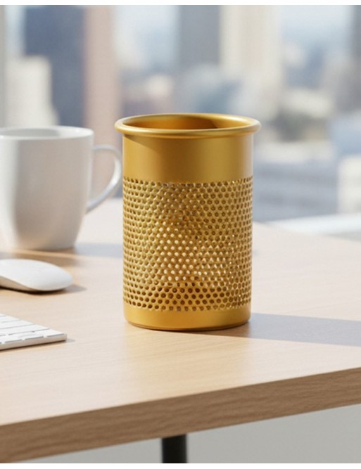 Gold metallic pencil holder or pen holder (11 x 7,5 cm)