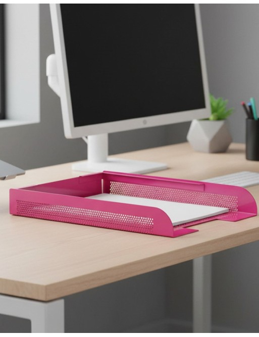 Stackable document tray. Pink colour (one unit)