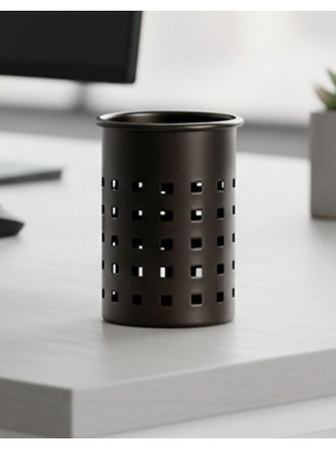 Black metallic pencil holder or pen holder (11 x 7,5 cm). Square Model