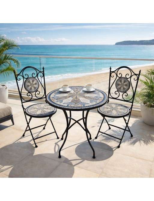 ENSEMBLE DE TABLE ET DEUX CHAISES DE JARDIN MODÈLE AZIEL
