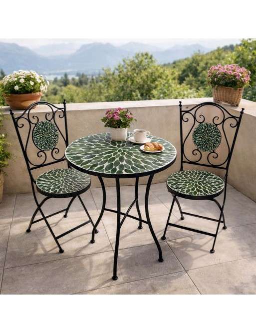 ENSEMBLE DE TABLE ET DEUX CHAISES DE JARDIN MODÈLE NAREL