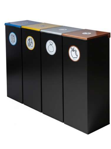 Black metallic recycling bin 44L with bag holder ring and solid flip-top lid in 5 colors