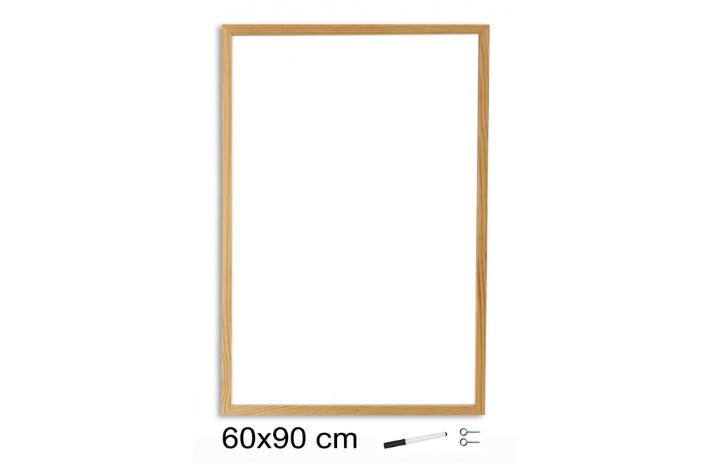 Weiße Schreibtafel mit Holzrahmen (60 x 90 cm)