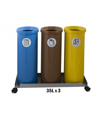 Papeleras de reciclaje metálica - Conjunto carrito 3 papeleras de 35 litros