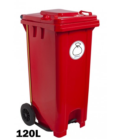 Industrial container with pedal 120 Liters and adhesive (Red)