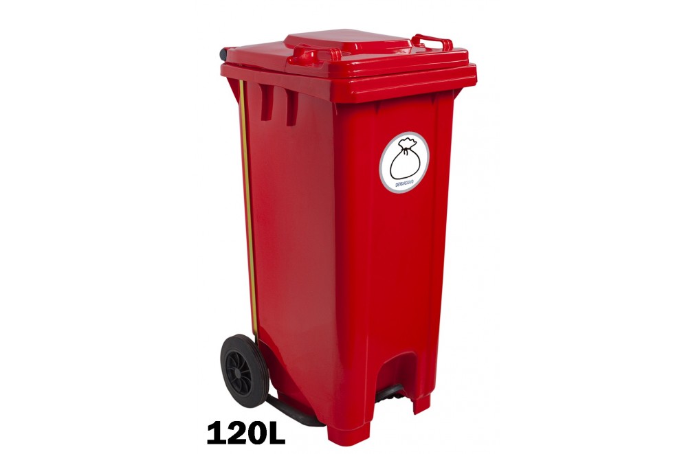 Contenedor industrial con pedal 120 Litros y adhesivo (Rojo)