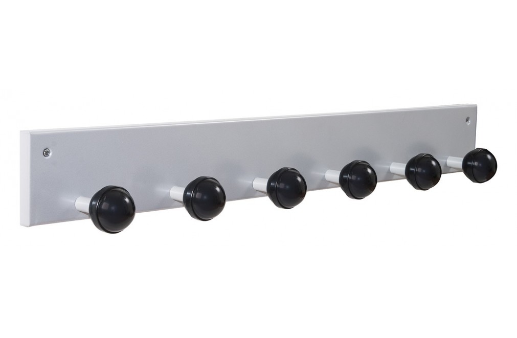 Wall-mounted rack with black ABS hooks (6 hooks)