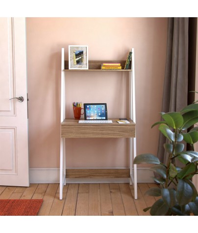 Mesa de escritorio con 1 cajón y 1 estante (Blanco)