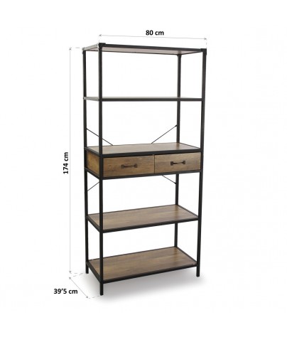 Shelf with 4 shelves and 2 drawers