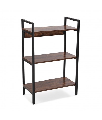 Metal shelf with 3 wooden shelves
