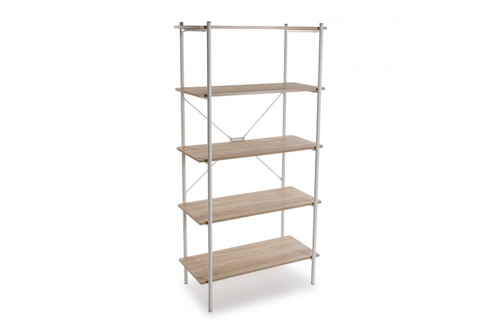 Metal shelf with 5 wooden shelves (White color)