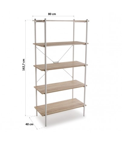Metal shelf with 5 wooden shelves (White color)
