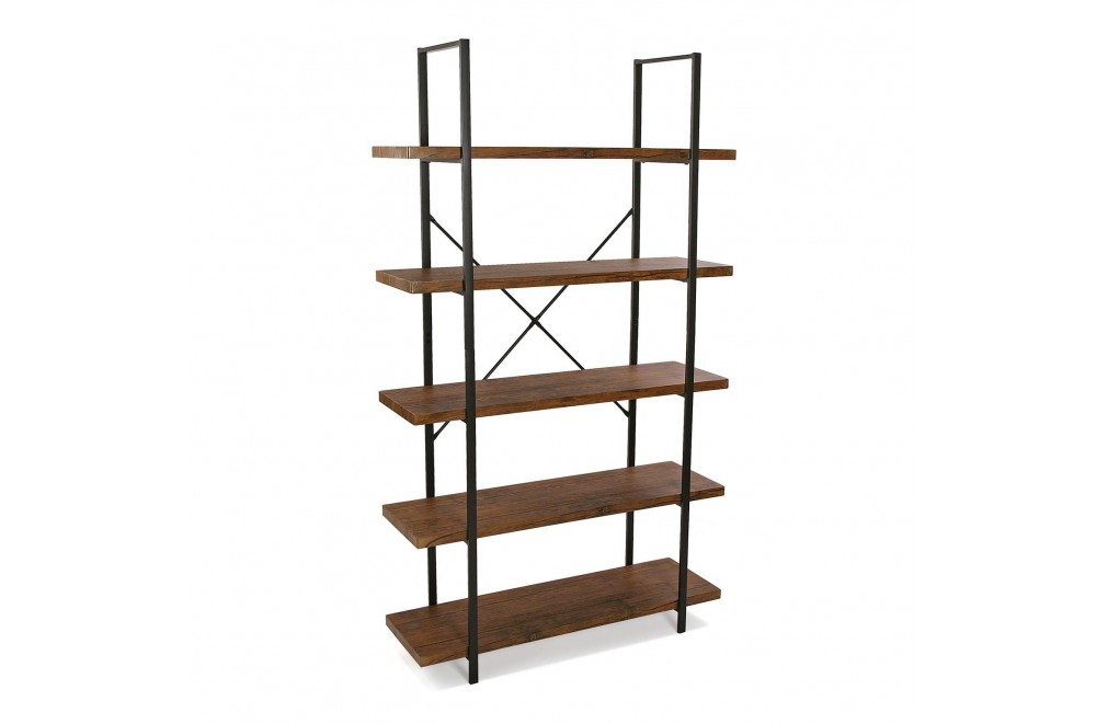 Metal shelf with 5 wooden shelves (Black)