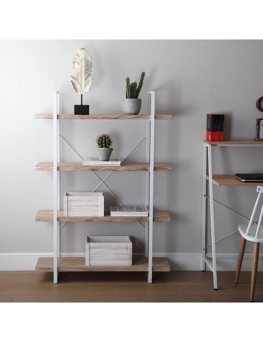 Metal shelf with 4 wooden shelves (XL) Metal shelf with 4 wooden shelves (XL)