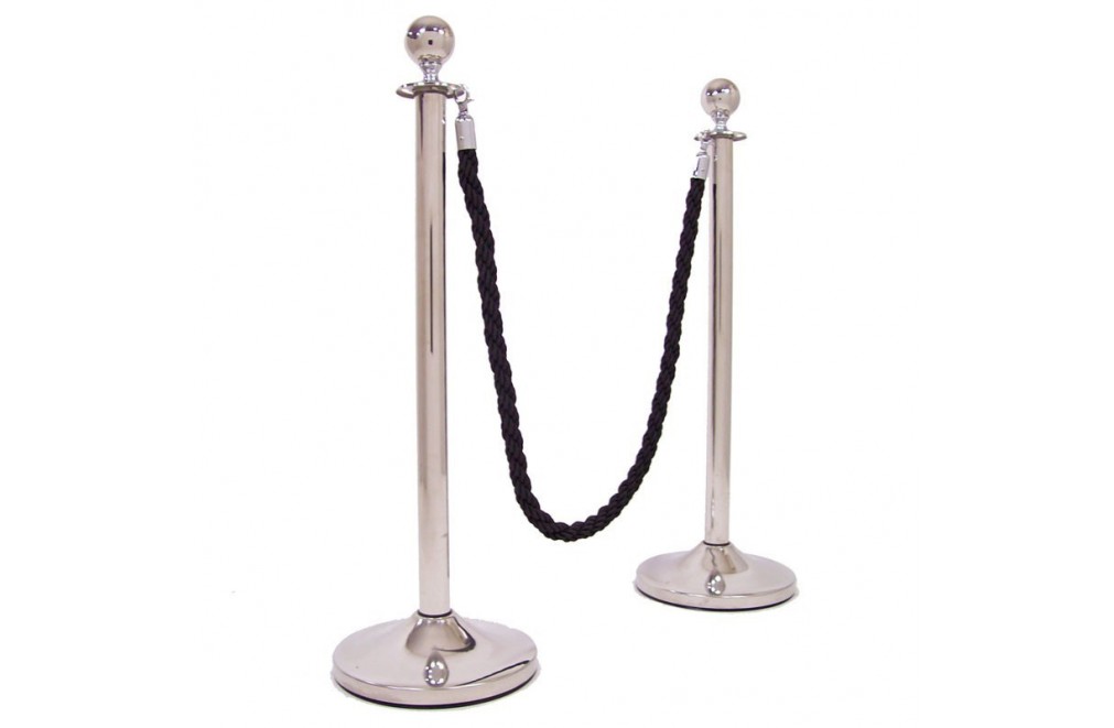 Deux poteaux séparateurs en acier inoxydable avec cordon et tête ronde (Cordon de 2,5 mètre)