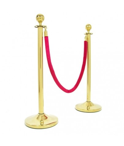 Dos postes separadores dorados con cabezal redondo y una cuerda