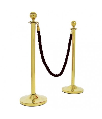 Deux poteaux séparateurs plaqués or avec une tête ronde et une corde (Cordon de 2,5 mètre)