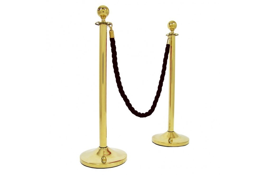 Two golden separator posts with a round head and a cord (2.5m cord)