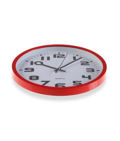 Horloge murale en plastique, couleur rouge de 25 cm de diamètre