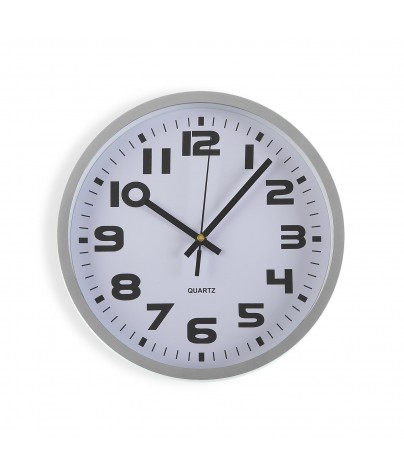 Horloge murale en plastique, couleur argenté de 25 cm de diamètre