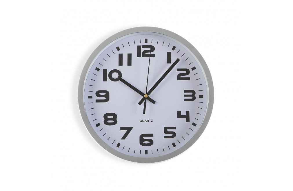 Reloj de pared de plástico en color plata de 25 cm de diámetro