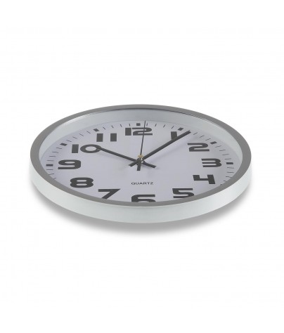 Silber plastic wall clock with a diameter of 25 cm