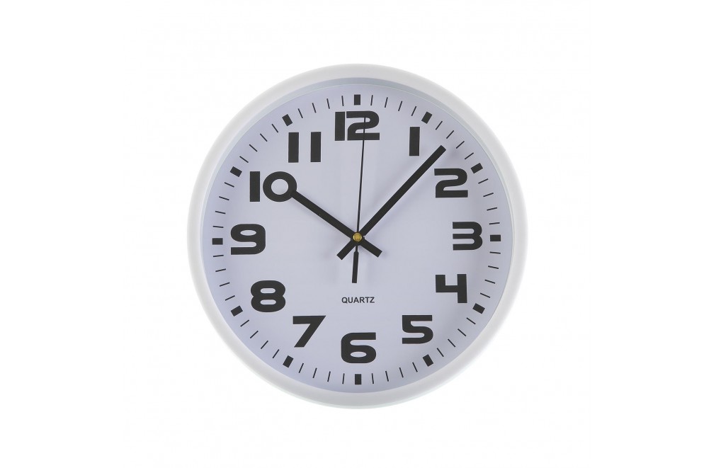 Horloge murale en plastique, couleur blanc de 25 cm de diamètre