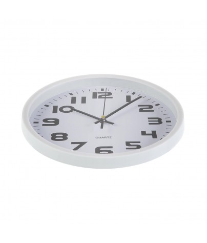 White plastic wall clock with a diameter of 25 cm