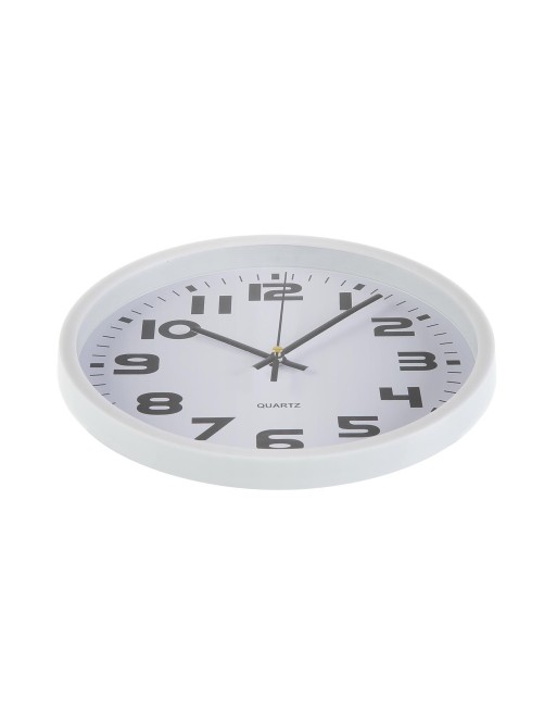 White plastic wall clock with a diameter of 25 cm