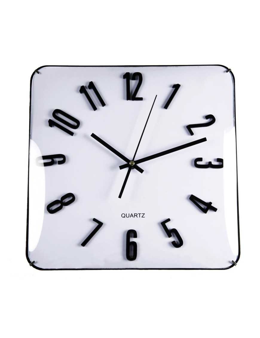 Square, white wall clock with a diameter of 31 cm