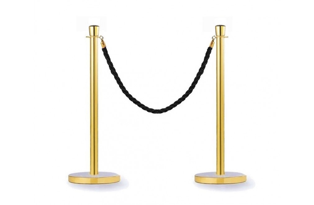 Deux poteaux séparateurs plaqués or avec une tête conique et une corde (Cordon de 2,5 mètre)