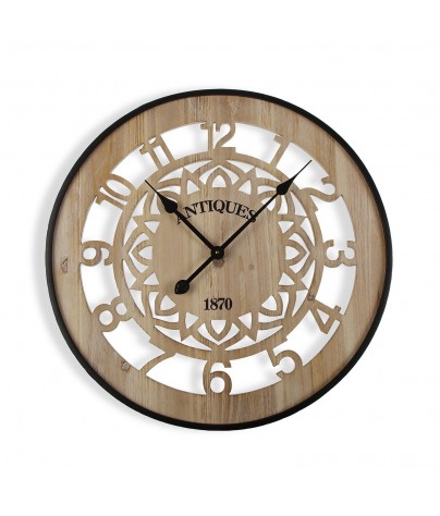 Horloge murale en bois et métal de 60 cm de diamètre