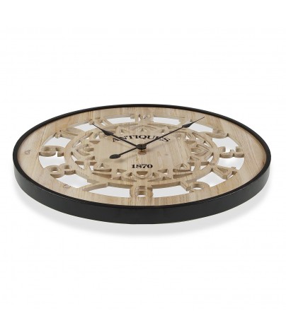 Wooden and metal wall clock with a diameter of 60 cm.