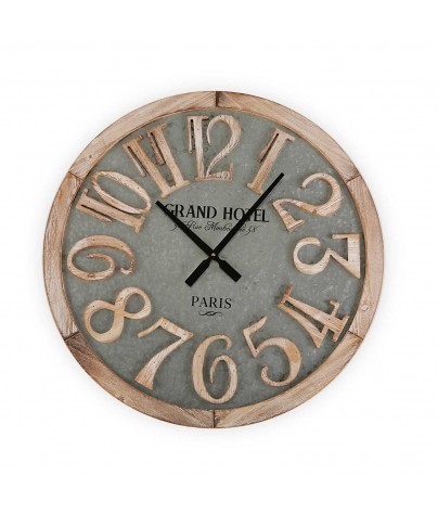 Horloge murale en bois et métal de 60 cm de diamètre, modèle "Grand Hotel"