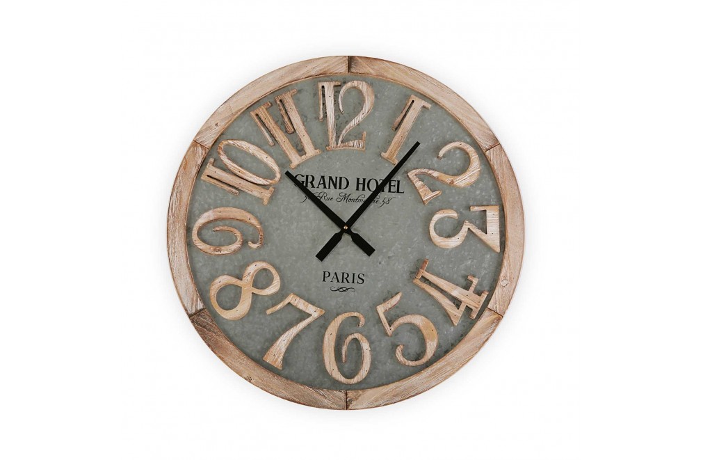 Horloge murale en bois et métal de 60 cm de diamètre, modèle "Grand Hotel"