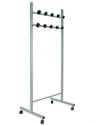 MOVEABLE COAT RACK with black ABS hooks. Silver painted