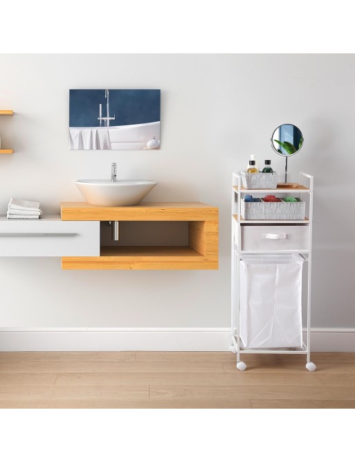 Cart with basket and two shelves in white, model “Gym”