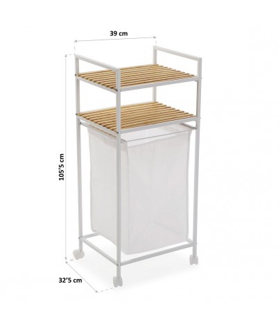 Cart with basket and two shelves in white