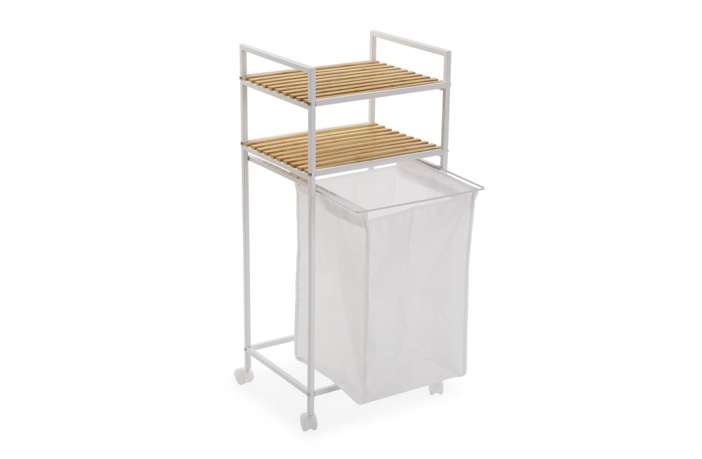 Cart with basket and two shelves in white