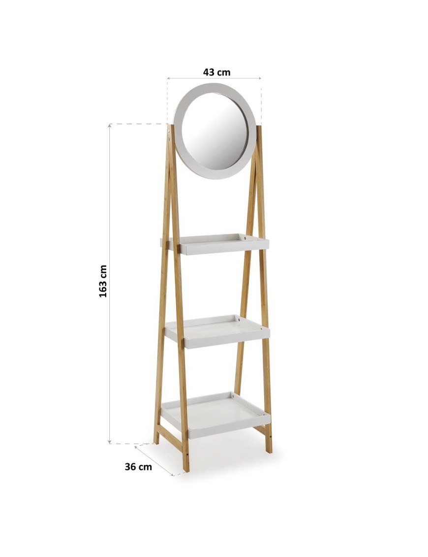 Bathroom shelf with wheels, 3 shelves and a mirror model “Mirror”