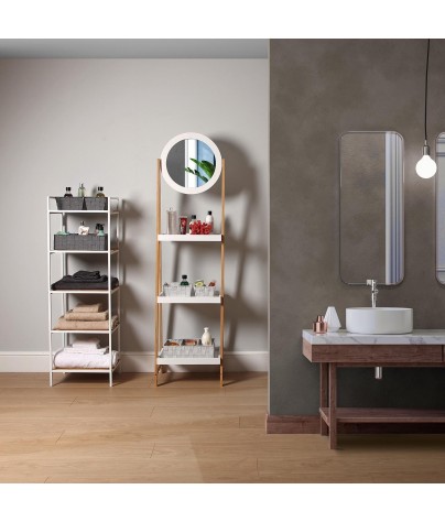 Bathroom shelf with wheels, 3 shelves and a mirror - model “Mirror”